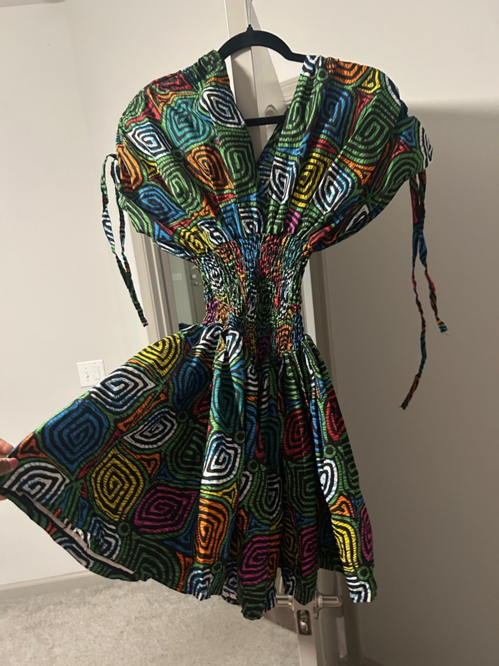 Multicolor Smocked Waist V-Neck African print Ankara Women's Dress